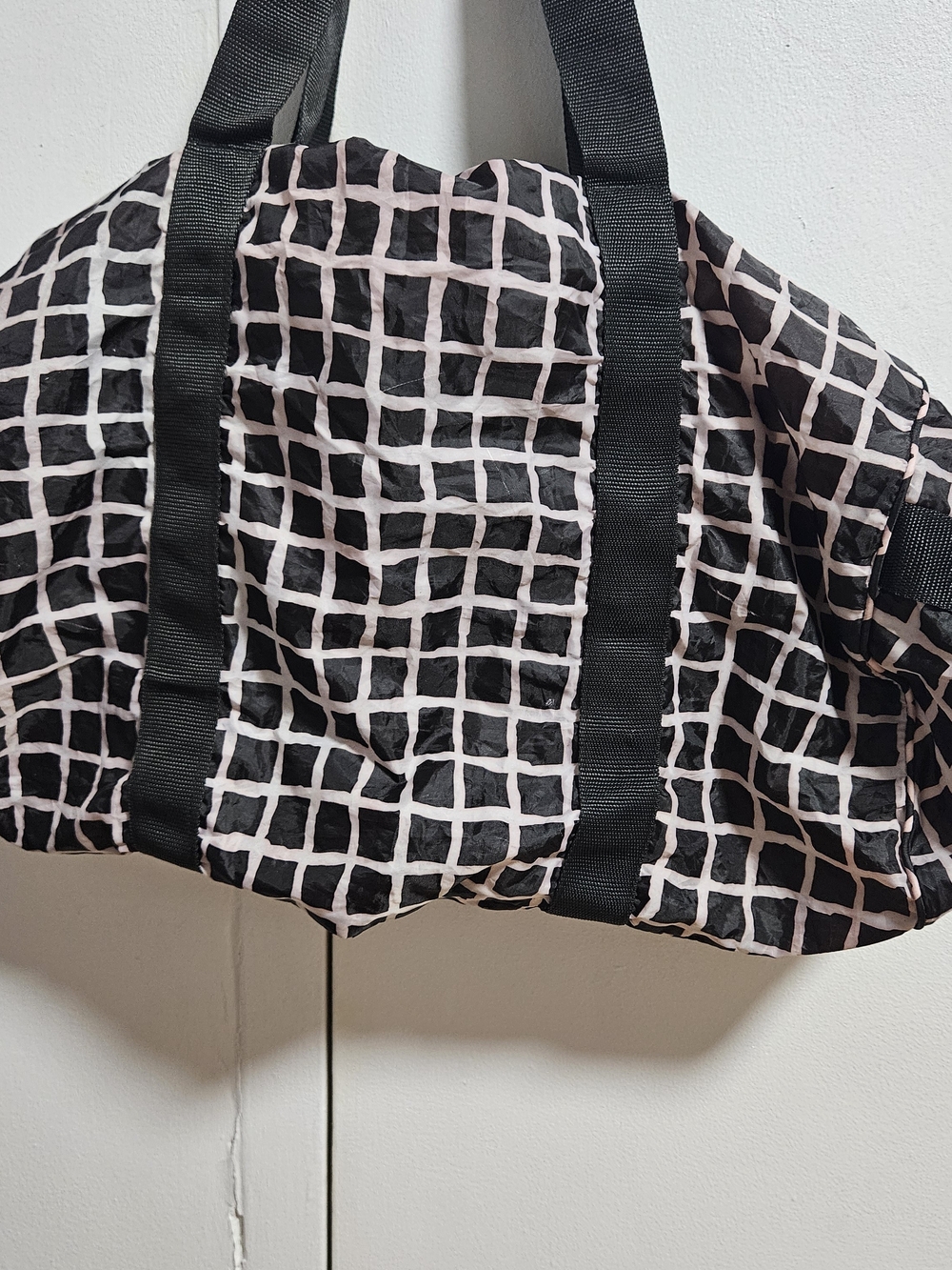 IKEA Black and Light Pink Grid Tote Bag